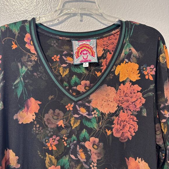JOHNNY WAS Size-M Amapola Long Sleeve  V-Neck Floral Top Bohemian - Picture 2 of 12